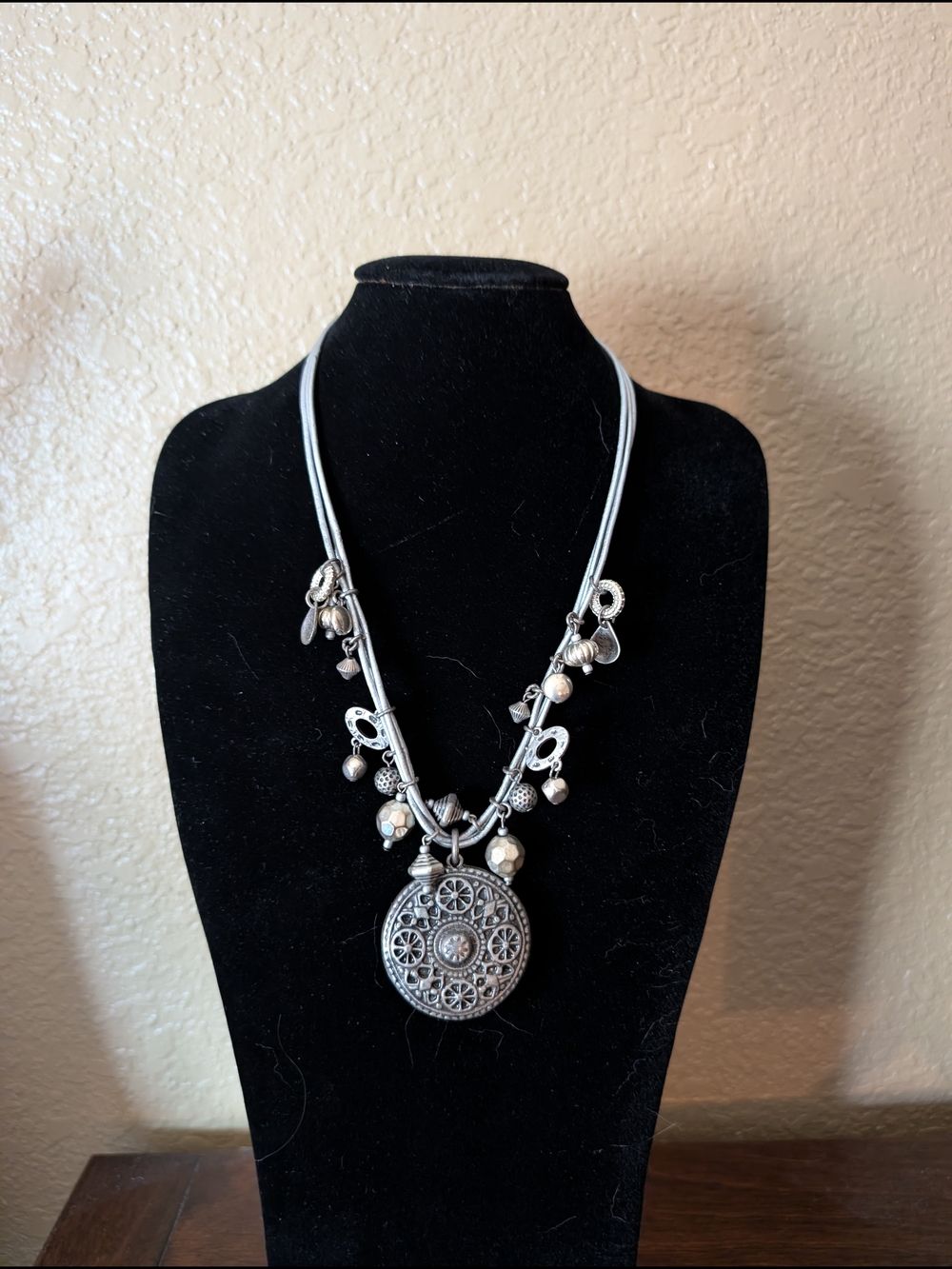 Coldwater Creek pewter-tone Filigree Pendant Multi-Strand Necklace